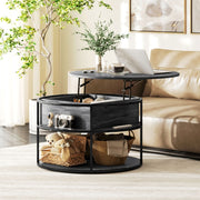 Lift Top Round Coffee Table with Hidden Storage and Steel Frame, Charcoal Grey
