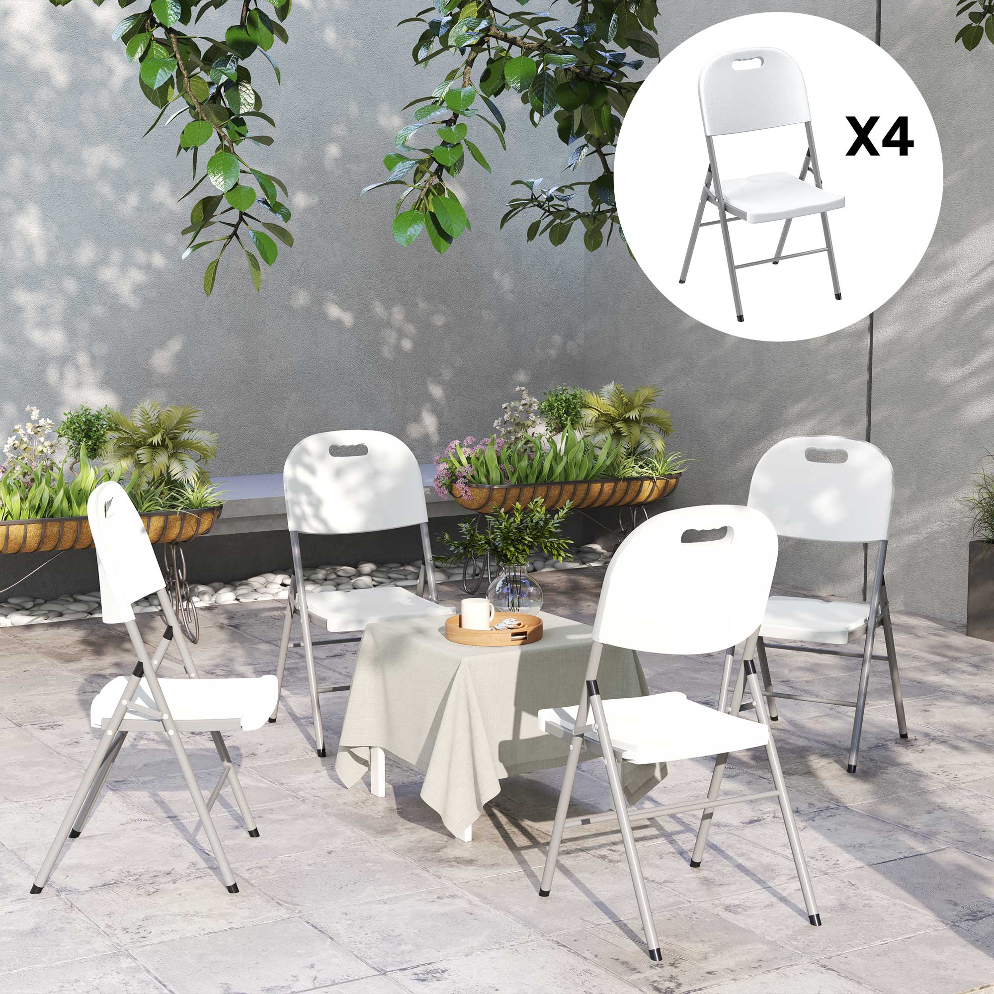 Outdoor Chairs, Set of Four Foldable - White