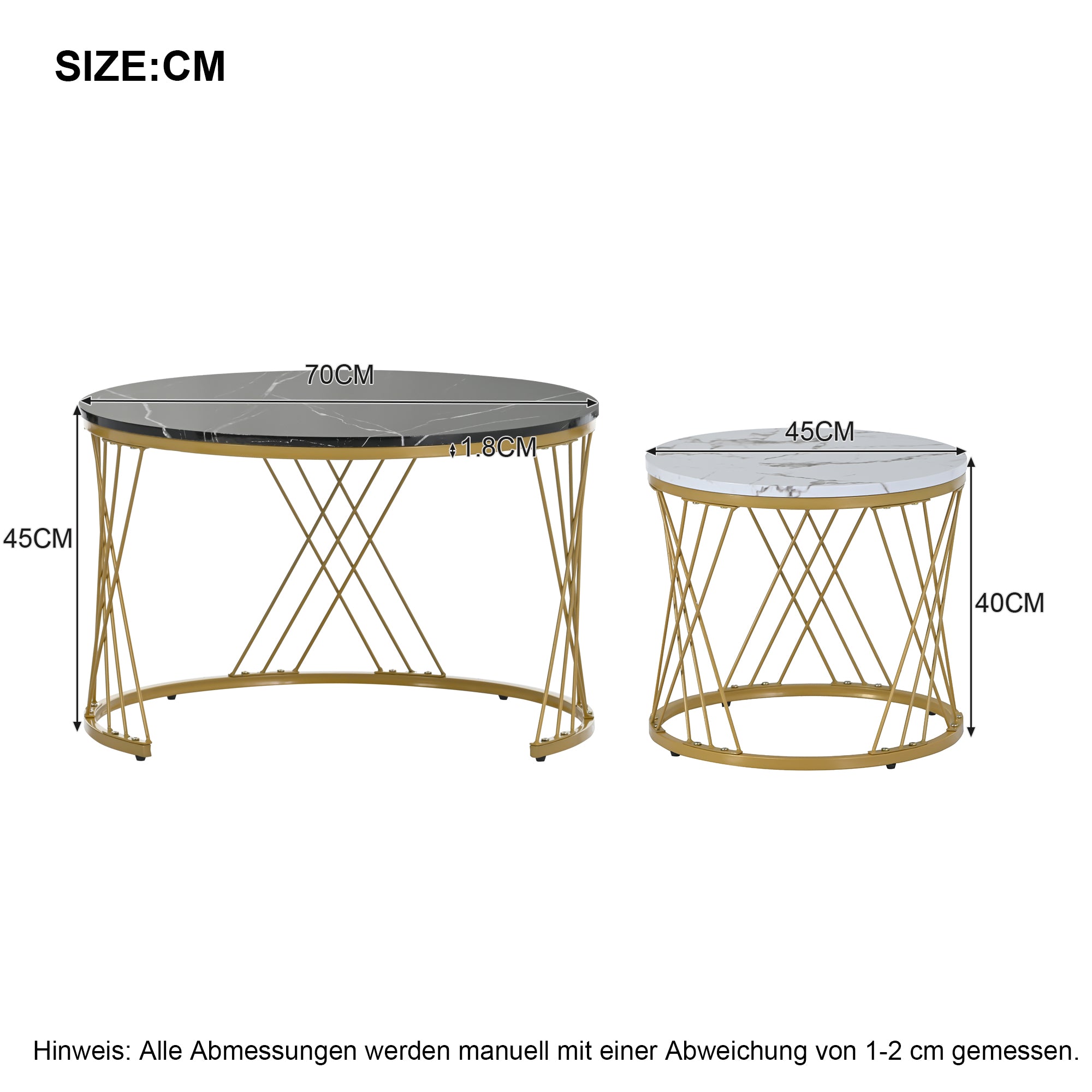 Nesting Coffee Table Set Modern Round Set of 2 Marble Veneer - Gold Frame