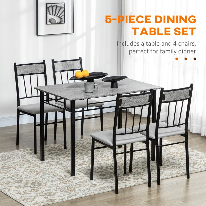 Five-Piece Dining Table Set, Marble Effect, Grey/Black