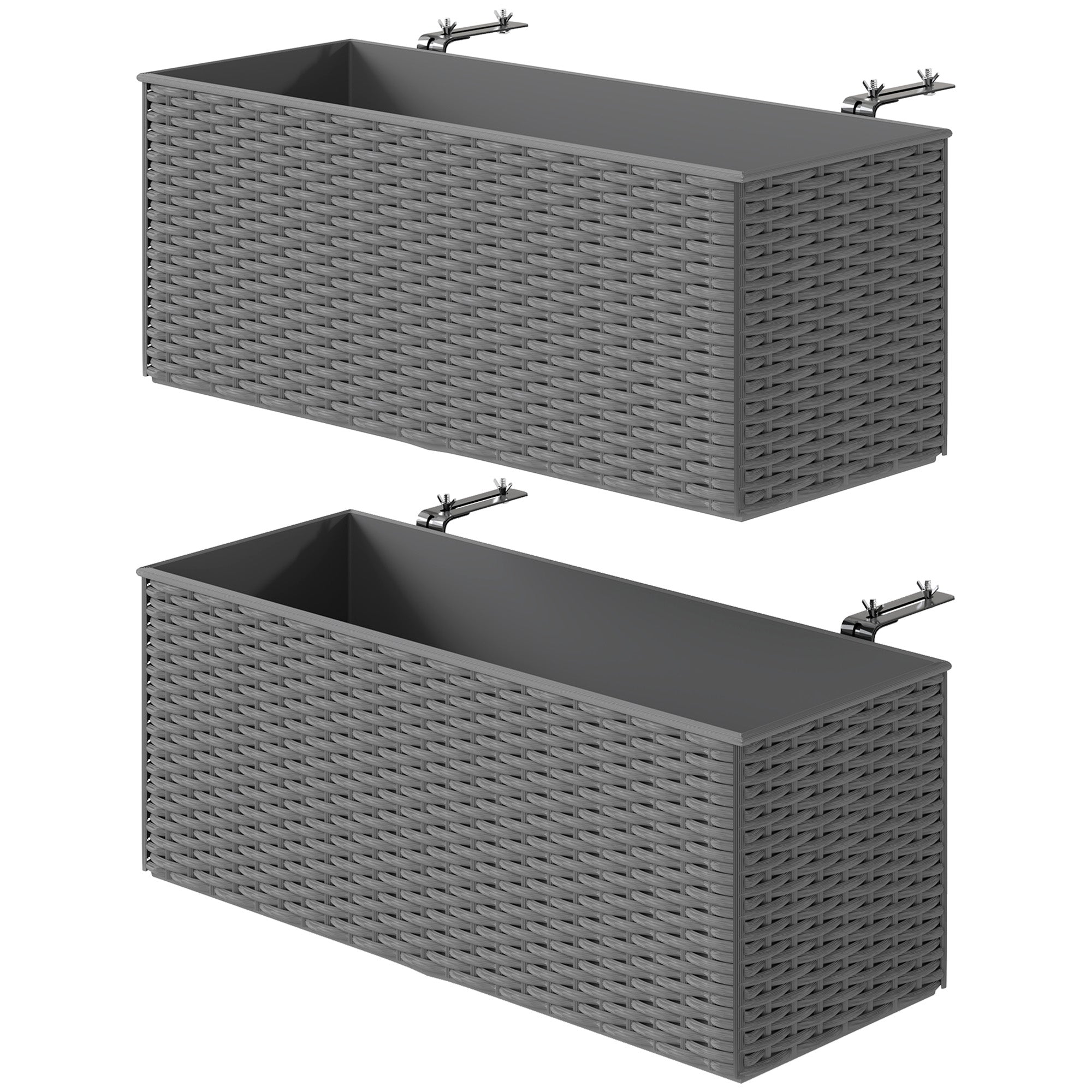 Set of Two Planters with Rattan Effect - Grey