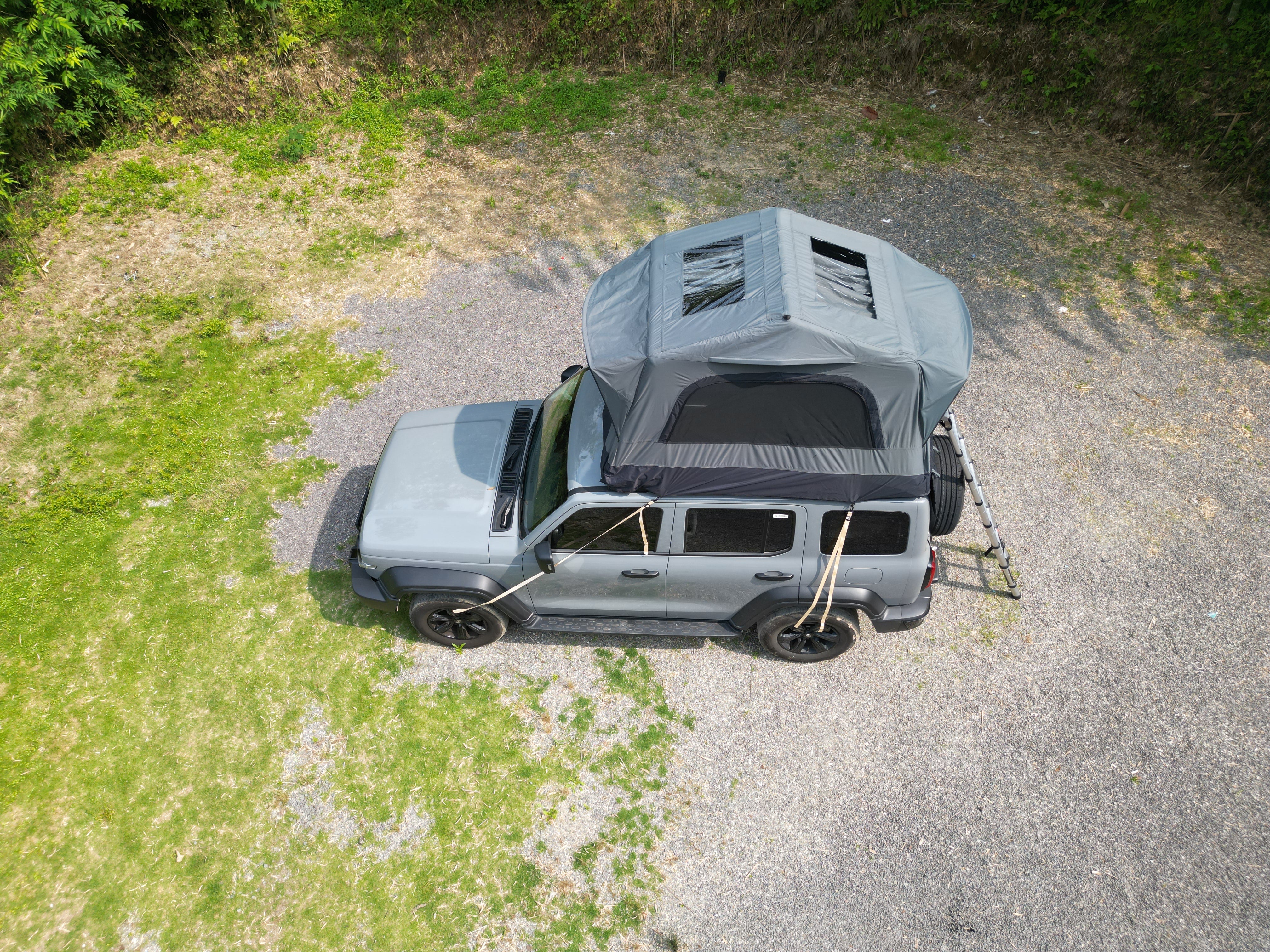 Inflatable Camping Tent with Hand Pump, Roof Top - Gray + Black