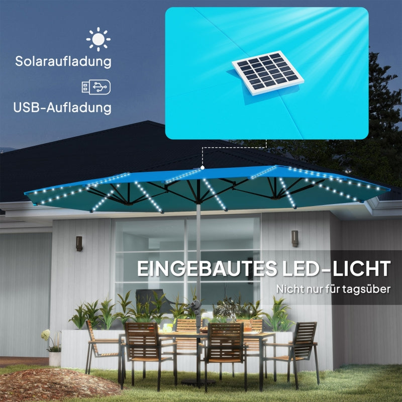 Double Parasol, Solar LED Lights, UV 50+, Aluminium, Blue