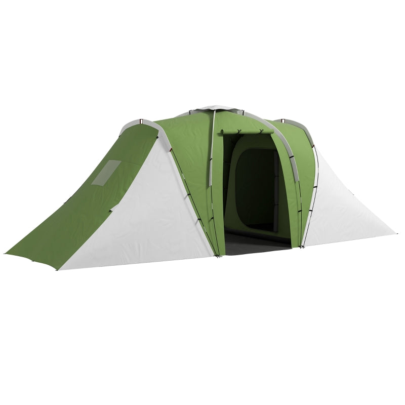 Large Camping Tent Tunnel, 2 Bedroom Living Area 2000mm Waterproof 4-6 Man, Green