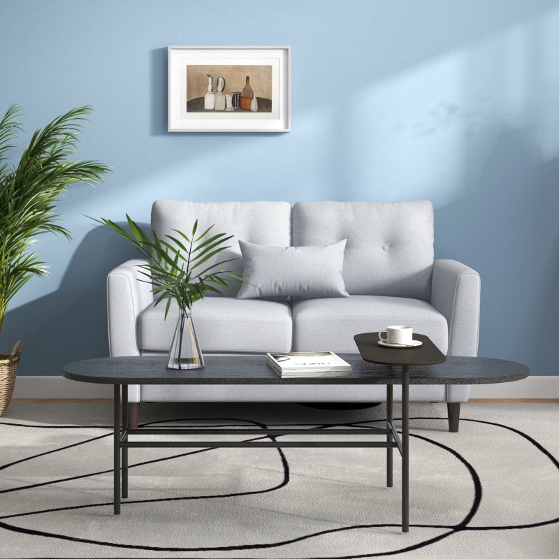 2 Seater Sofa, 140cm Tufted Love Seat with Wooden Legs, Light Grey Fabric