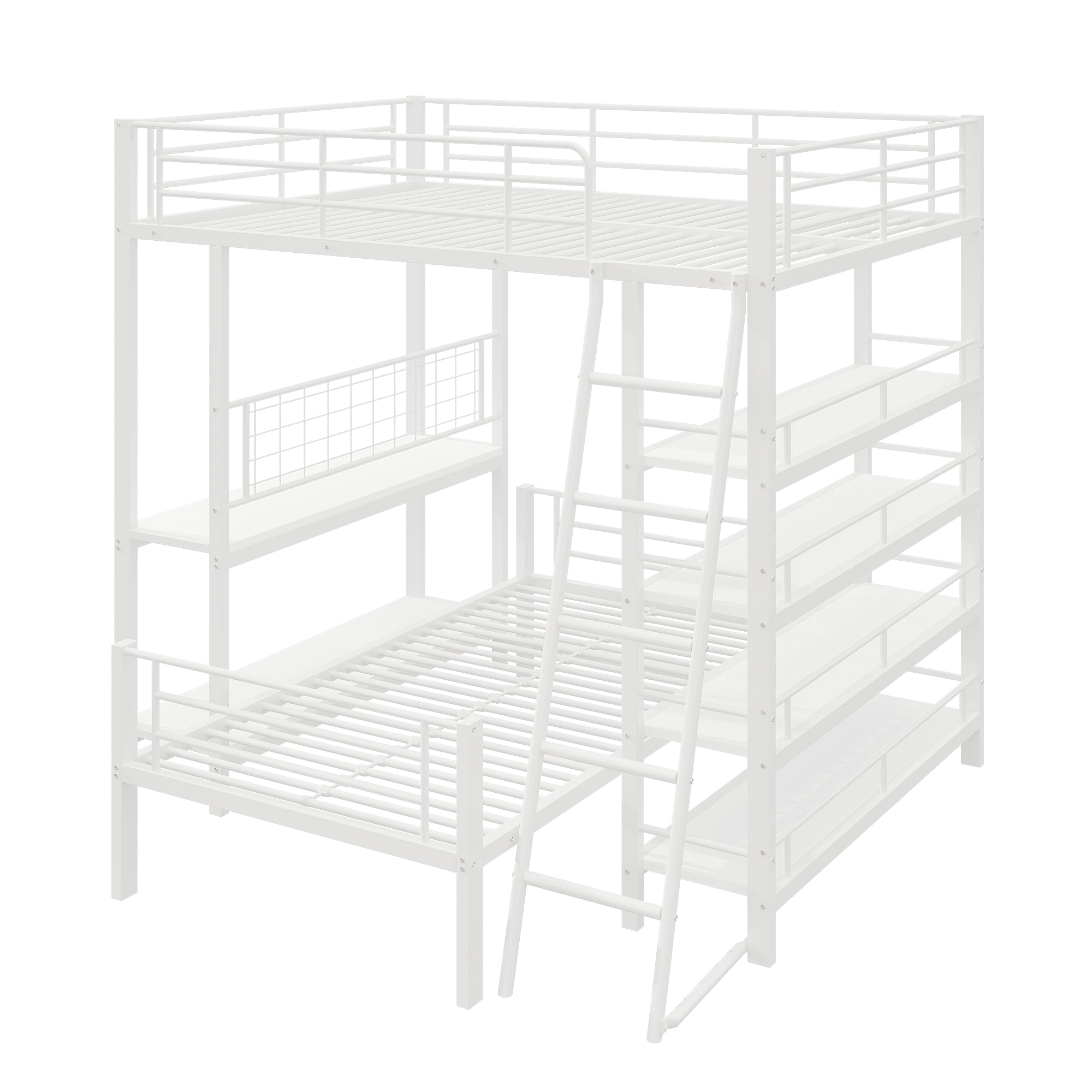 Bunk Bed, Loft 140x200 Multifunctional with Storage, White Metal