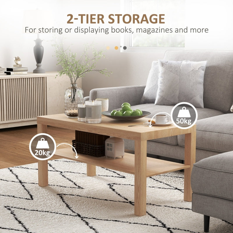 2-Tier Coffee Table Storage Shelf Rectangular Natural Wood Finish