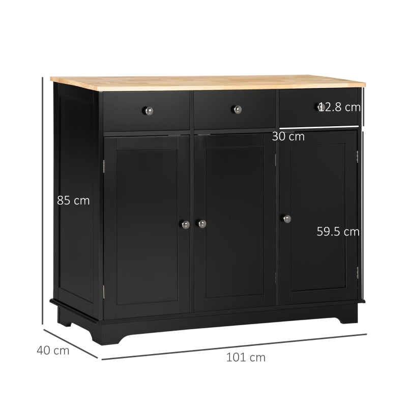 Sideboard with Adjustable Shelves and Rubberwood Top - Black