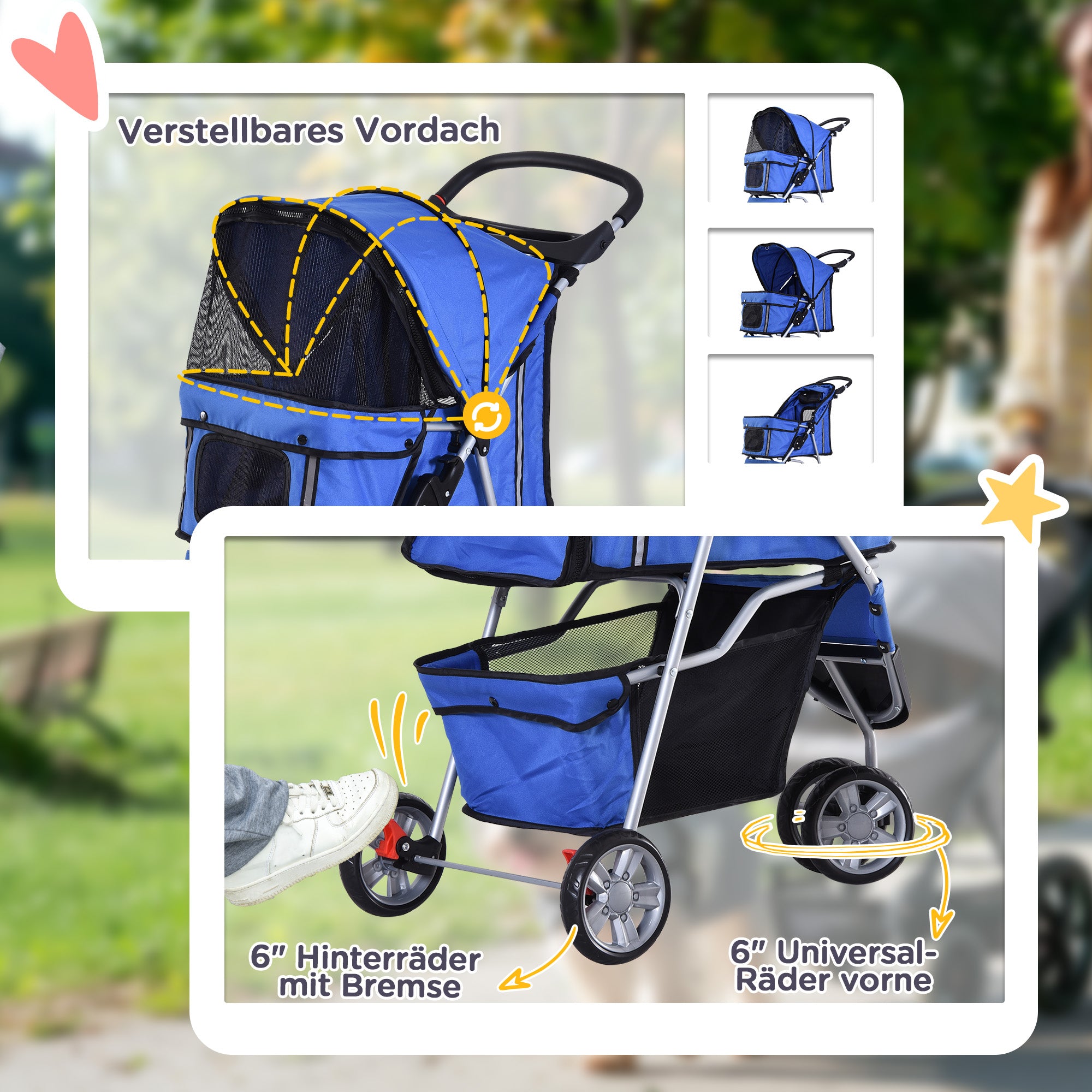 Dog Stroller, Foldable Lightweight, Blue
