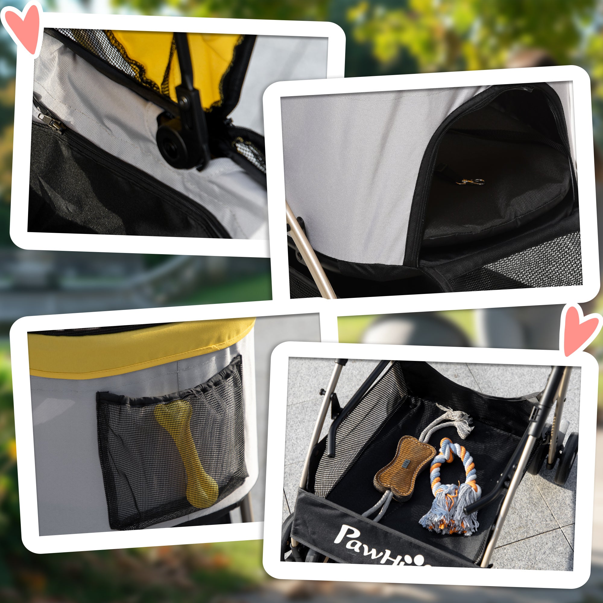 Dog Stroller, Foldable 2-in-1, 4 Wheels, Oxford Fabric, Yellow