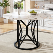 Round Dining Table 100cm 4-6 Seater Metal Geometric Legs - Black