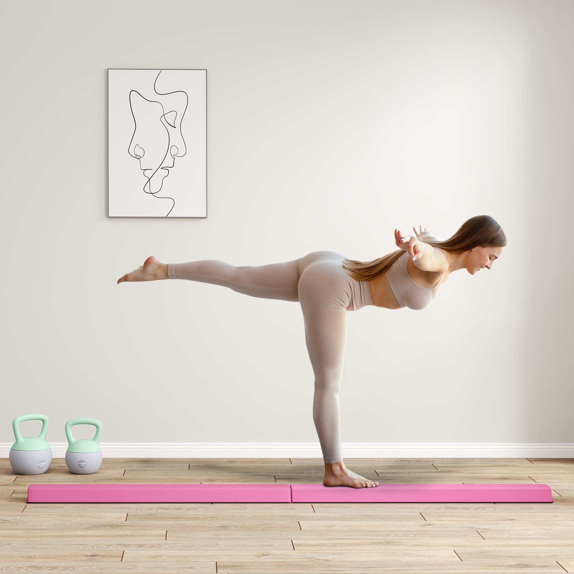 Balance Beam, Foldable Portable Non-Slip Gymnastics, Light Red