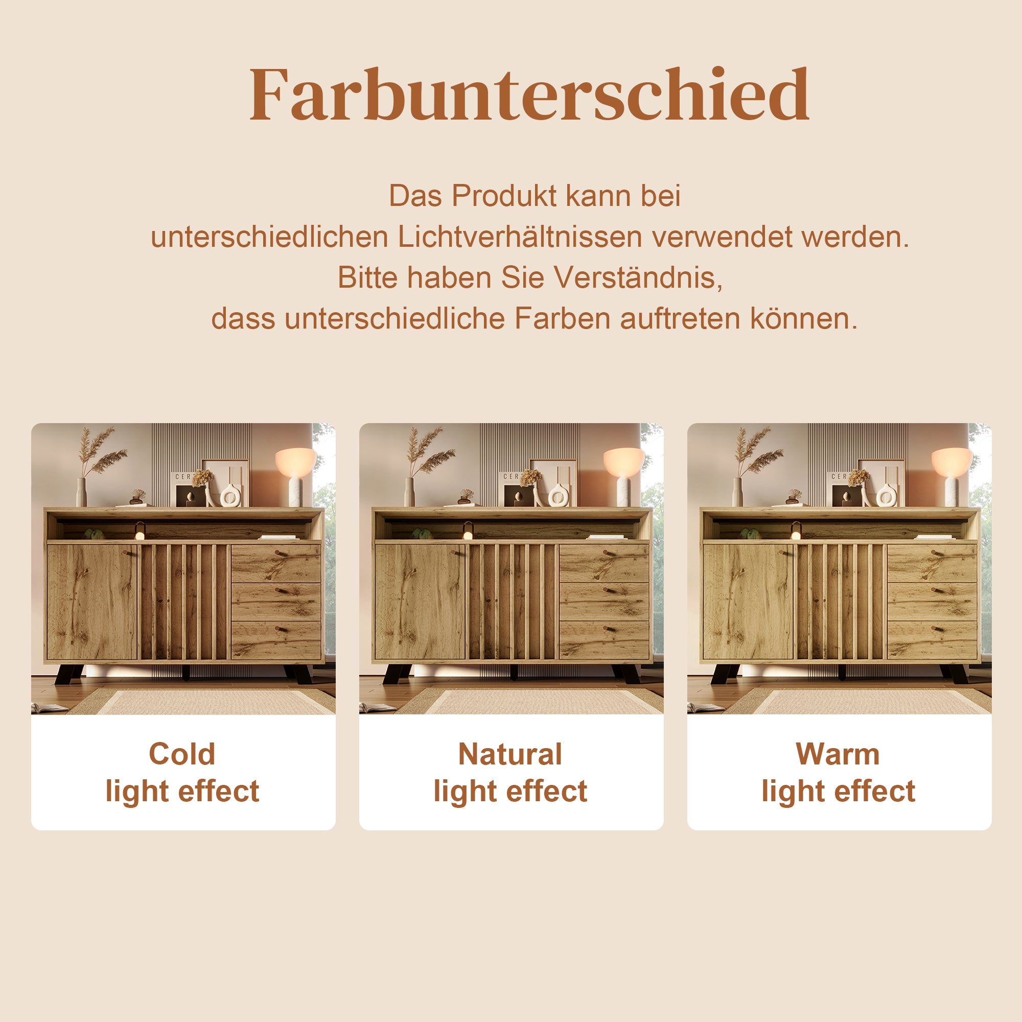 Vintage Sideboard Cabinet 3 Drawers 2 Doors Slatted Front 120cm - Dark Oak