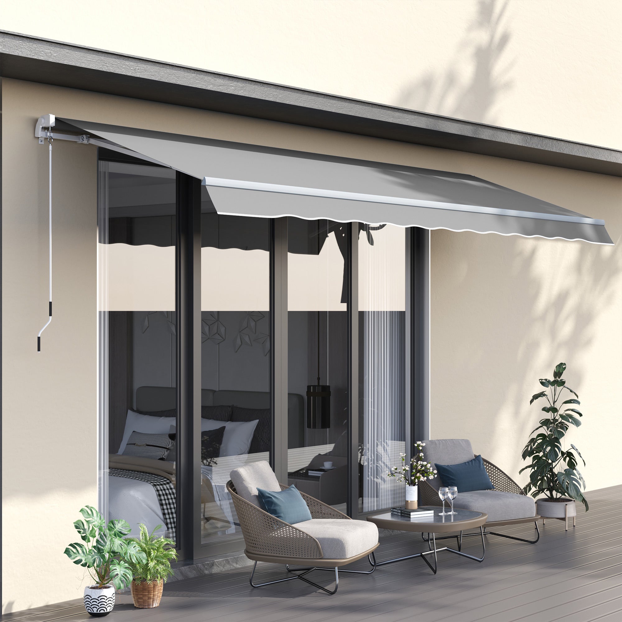 Garden Patio Awning, Manual Retractable Sun Shade Canopy Shelter, 4 Size 5 Colour