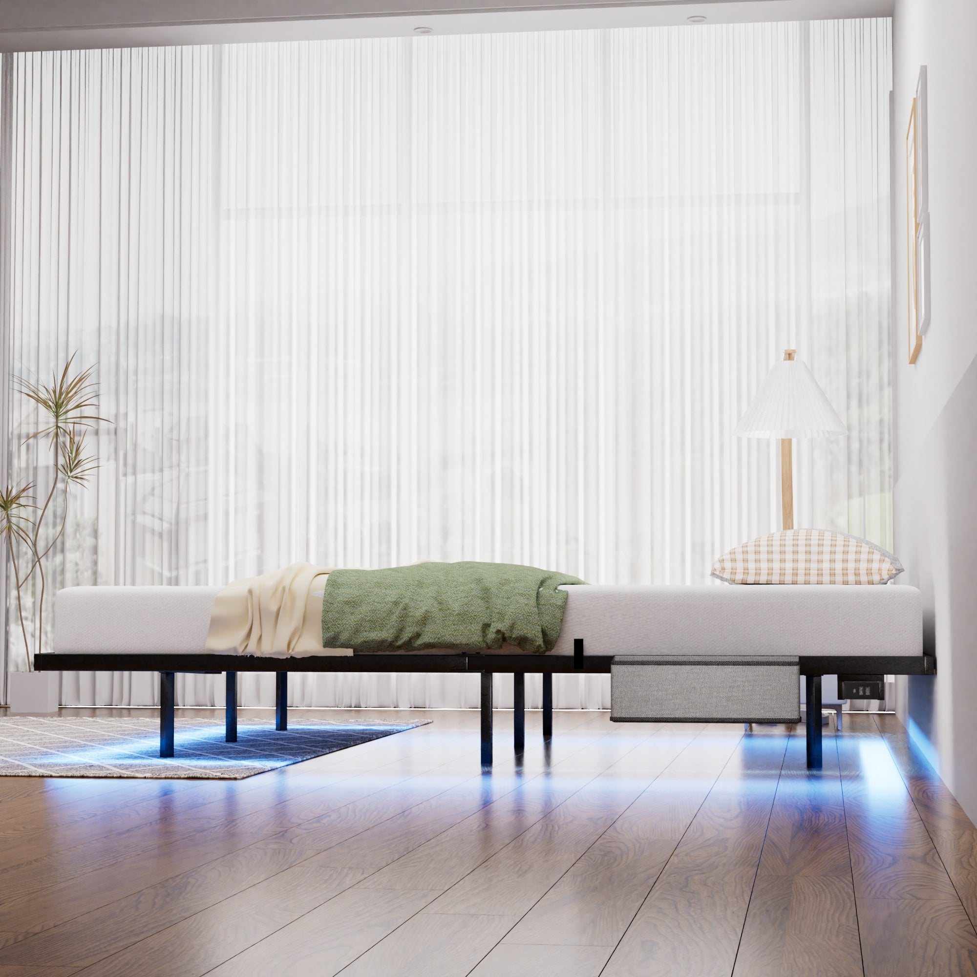 Floating Metal Bed 140x200cm, LED Lights, Black