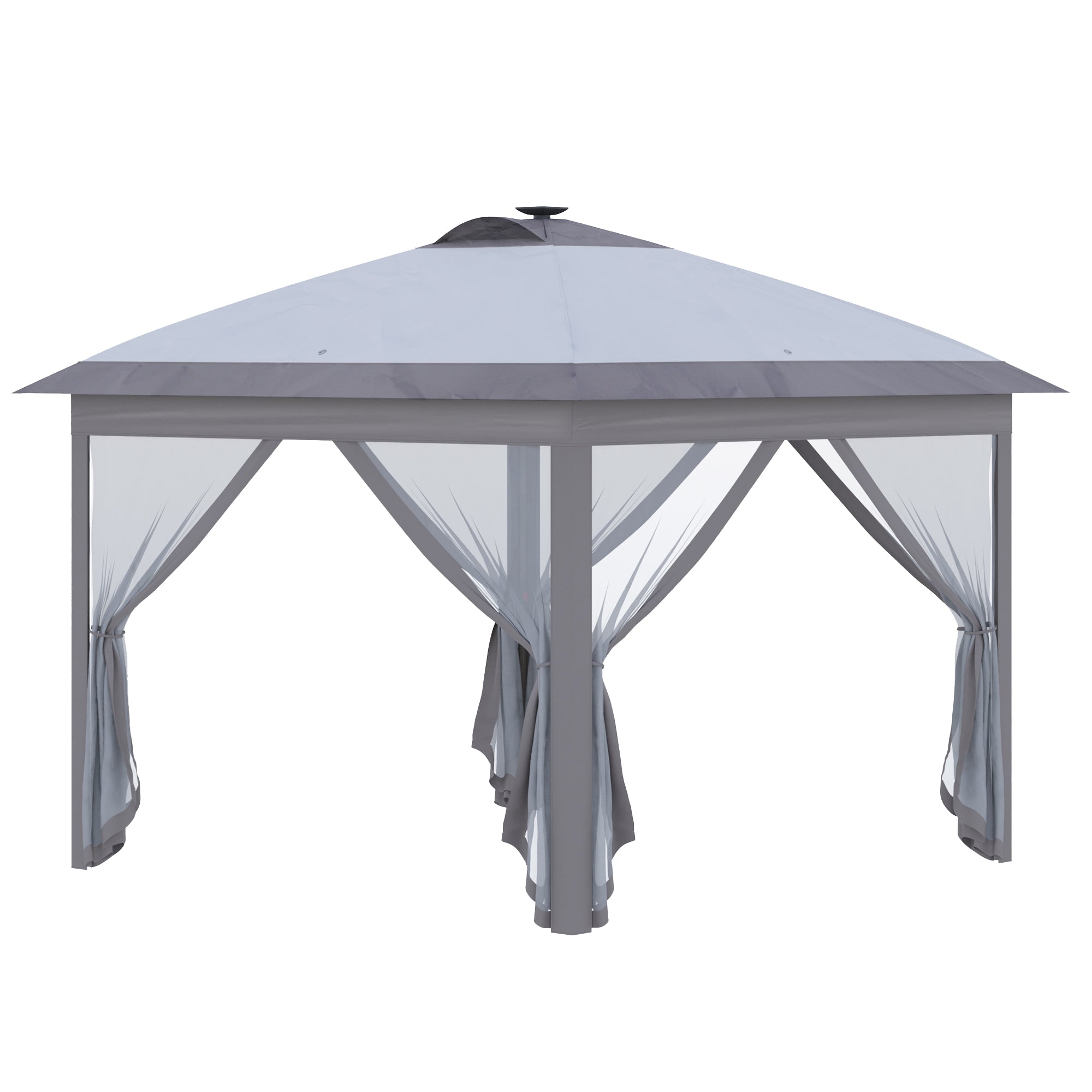 Folding Gazebo 3.3x3.3m Pop-Up LED USB Mesh Side Panels, Grey Oxford Fabric