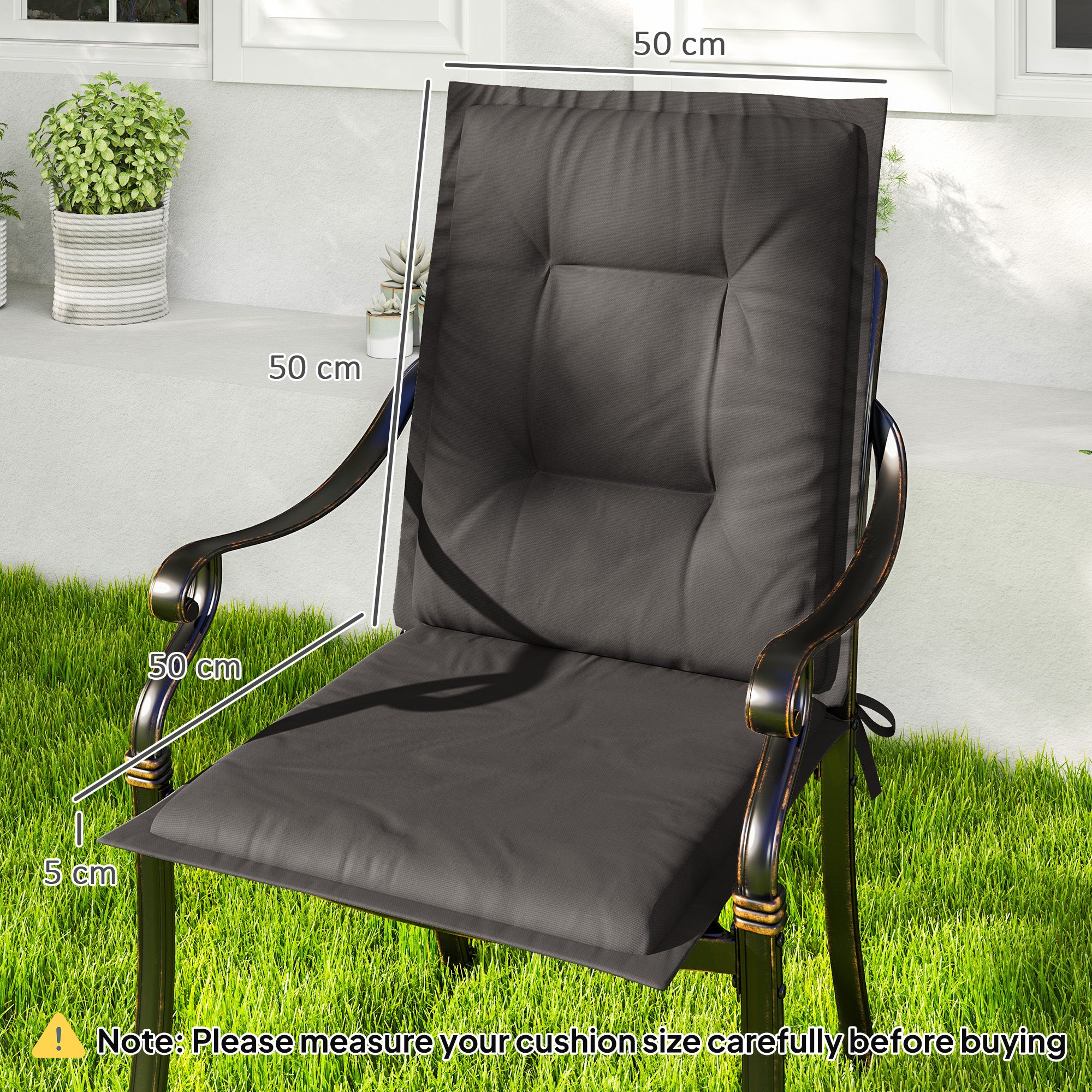 Set of Four Padded Seat Cushions for Garden/Outdoor Use, Charcoal Grey