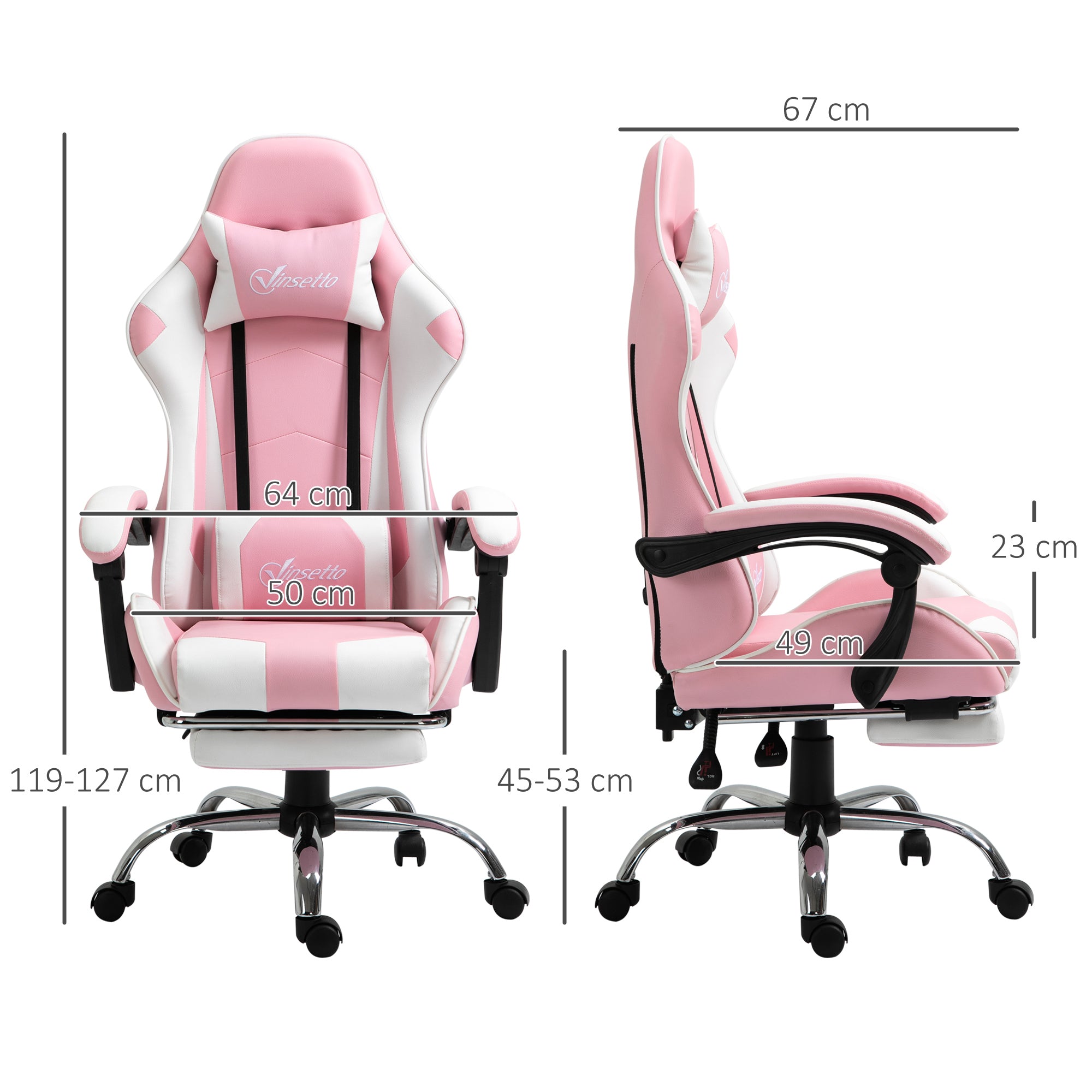 Vinsetto Gaming Computer Chair Ergonomic Office with Headrest Lumbar Cushion Pink+White