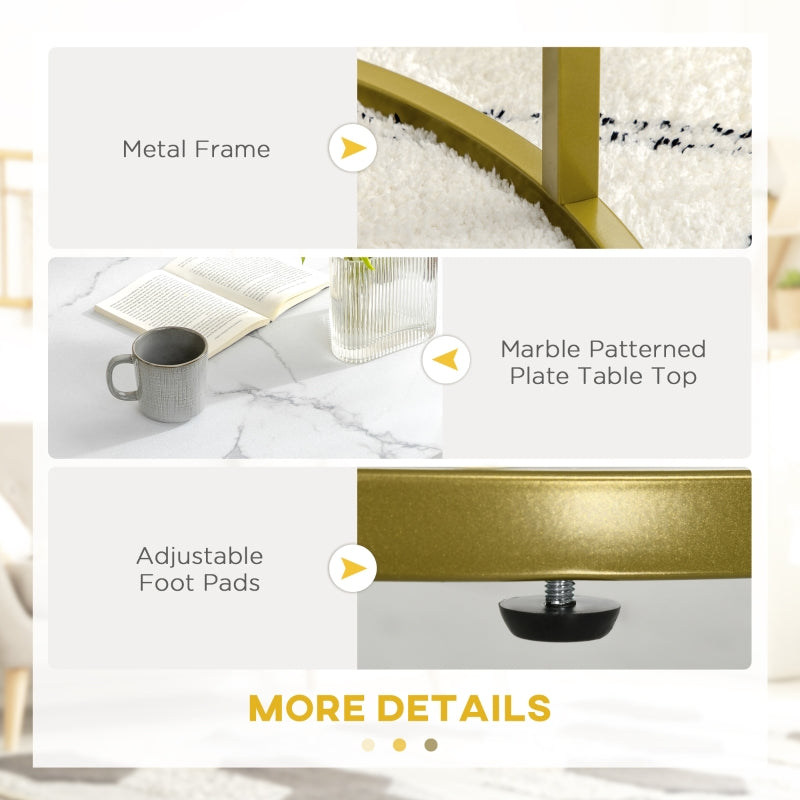 Coffee Table Set of 2, Round Nesting Side Tables Faux Marble/Metal Frame, White