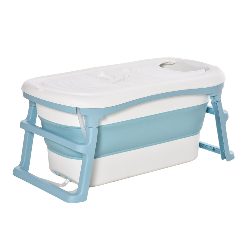 Foldable Bathtub for Kids, Large Freestanding with Lid, Polypropylene Blue