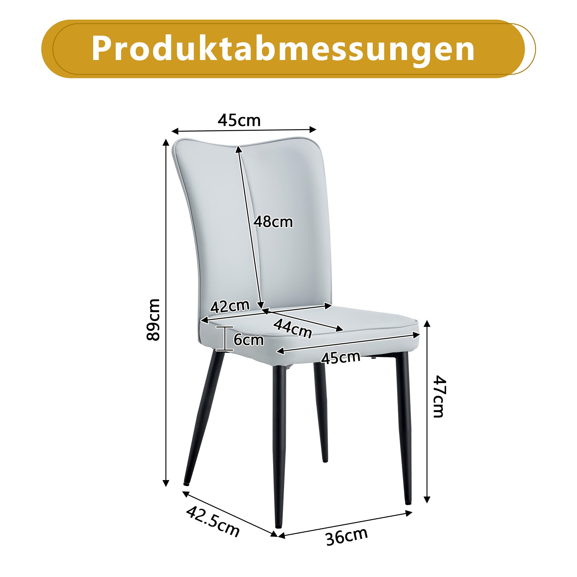 Dining Chairs, Set of 2 Modern 89cm High, Black Metal Legs, Light Grey PU