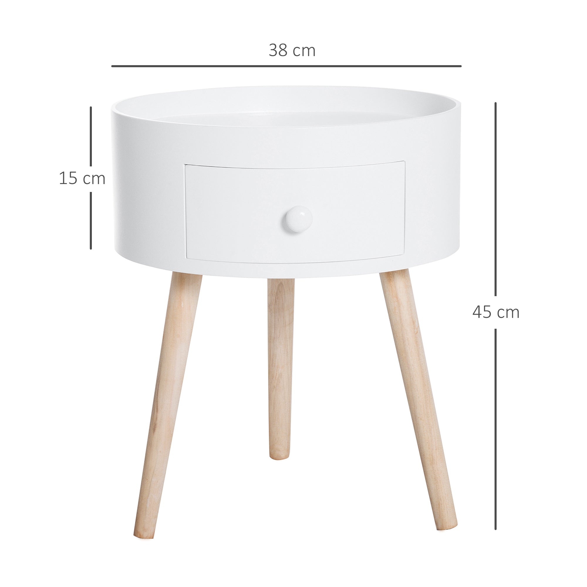 Coffee Table with Drawer, Round Side, 50 kg, White