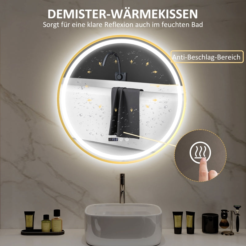 Bathroom Mirror with LED, Anti-Fog, Touch Control, Round