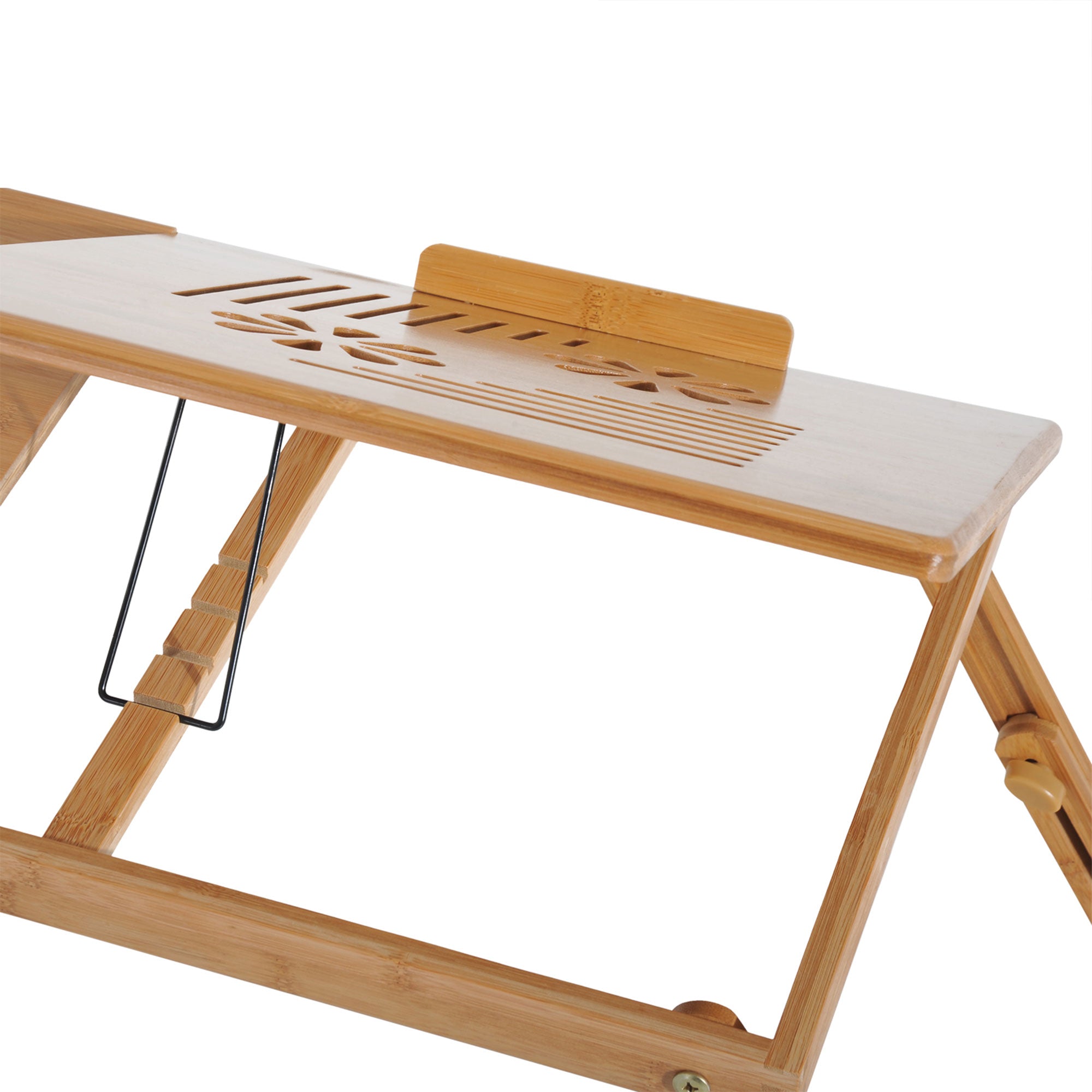 Portable Laptop Desk Bed Table, Adjustable Foldable with Drawer, Natural Wood Bamboo