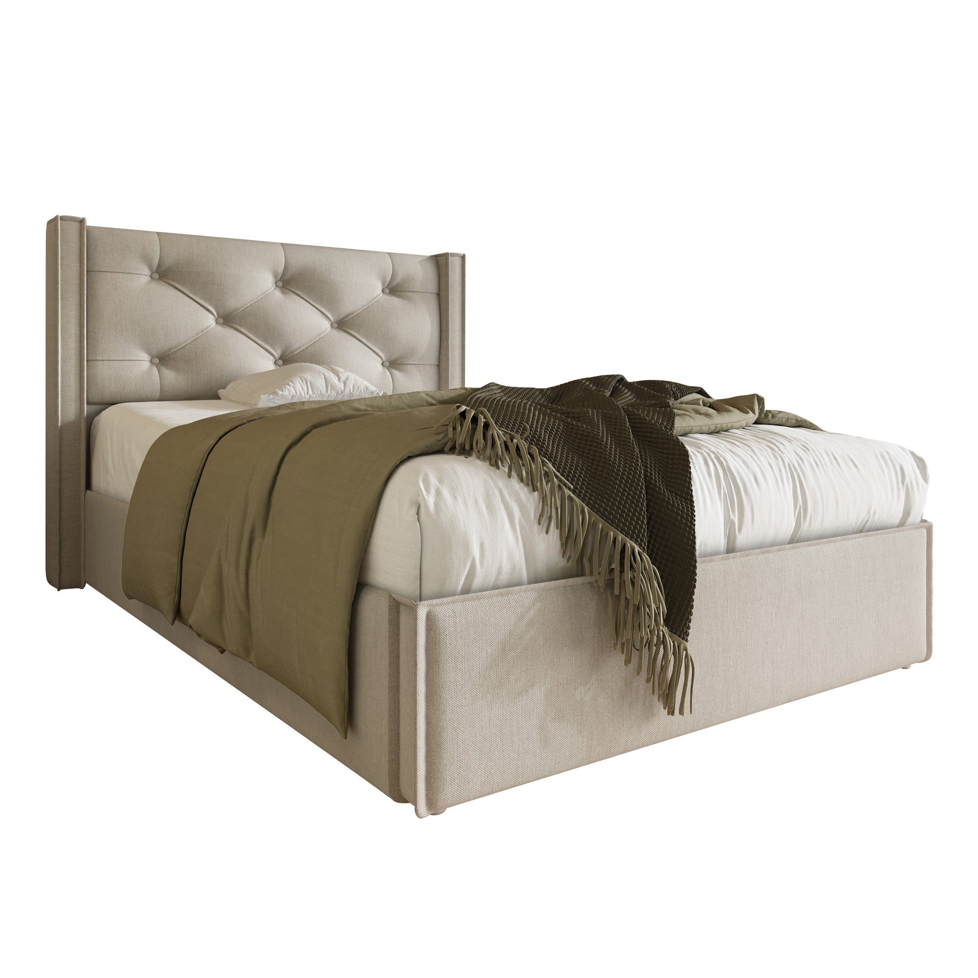 Hydraulic Upholstered Bed, Single 90x200cm with Storage, Light Grey Cotton