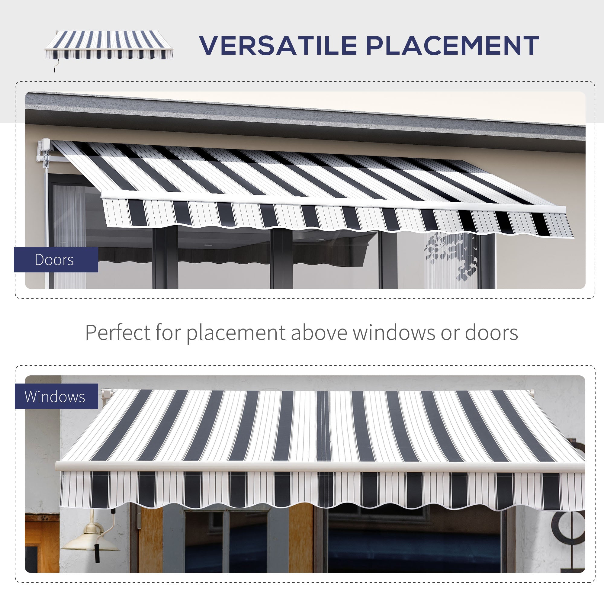 Manual Retractable Awning 2.5x2m Dark Blue/White Stripes