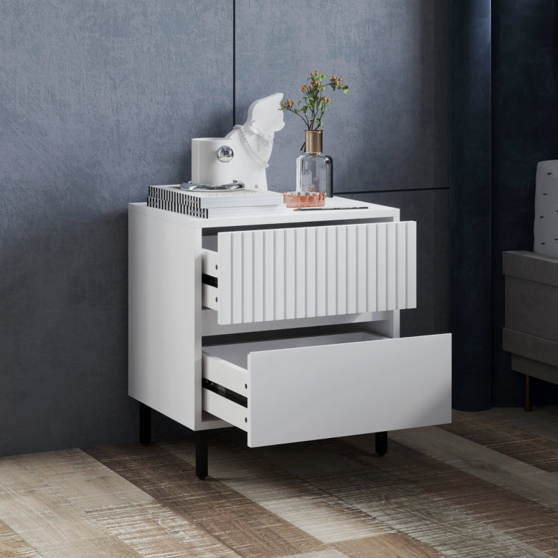 Simple Line Bedside Table Two-Drawer Indented White