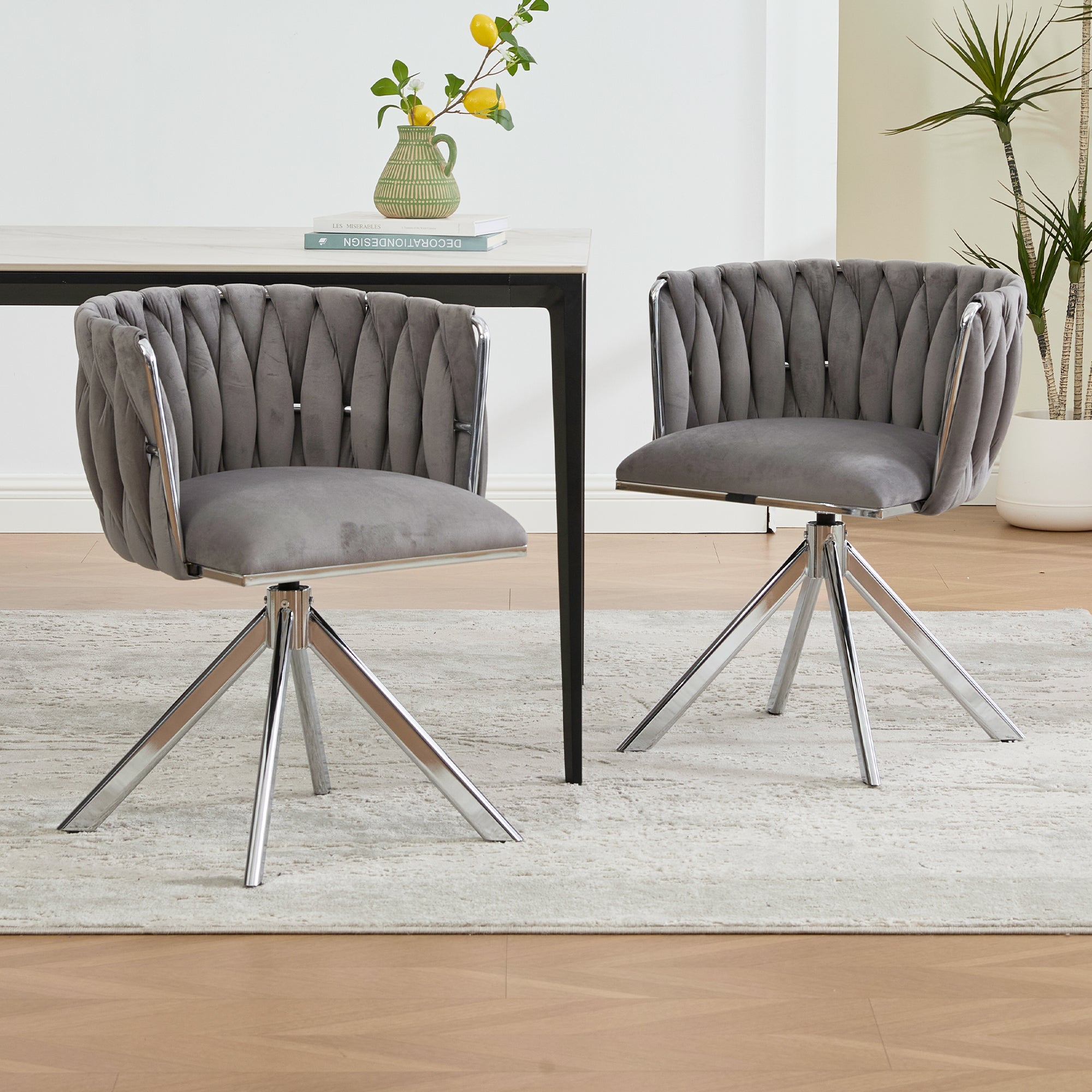 Velour Armchair, 180° Swivel, Ergonomic, Heavy-Duty Metal Frame, Set of 2, Velvet