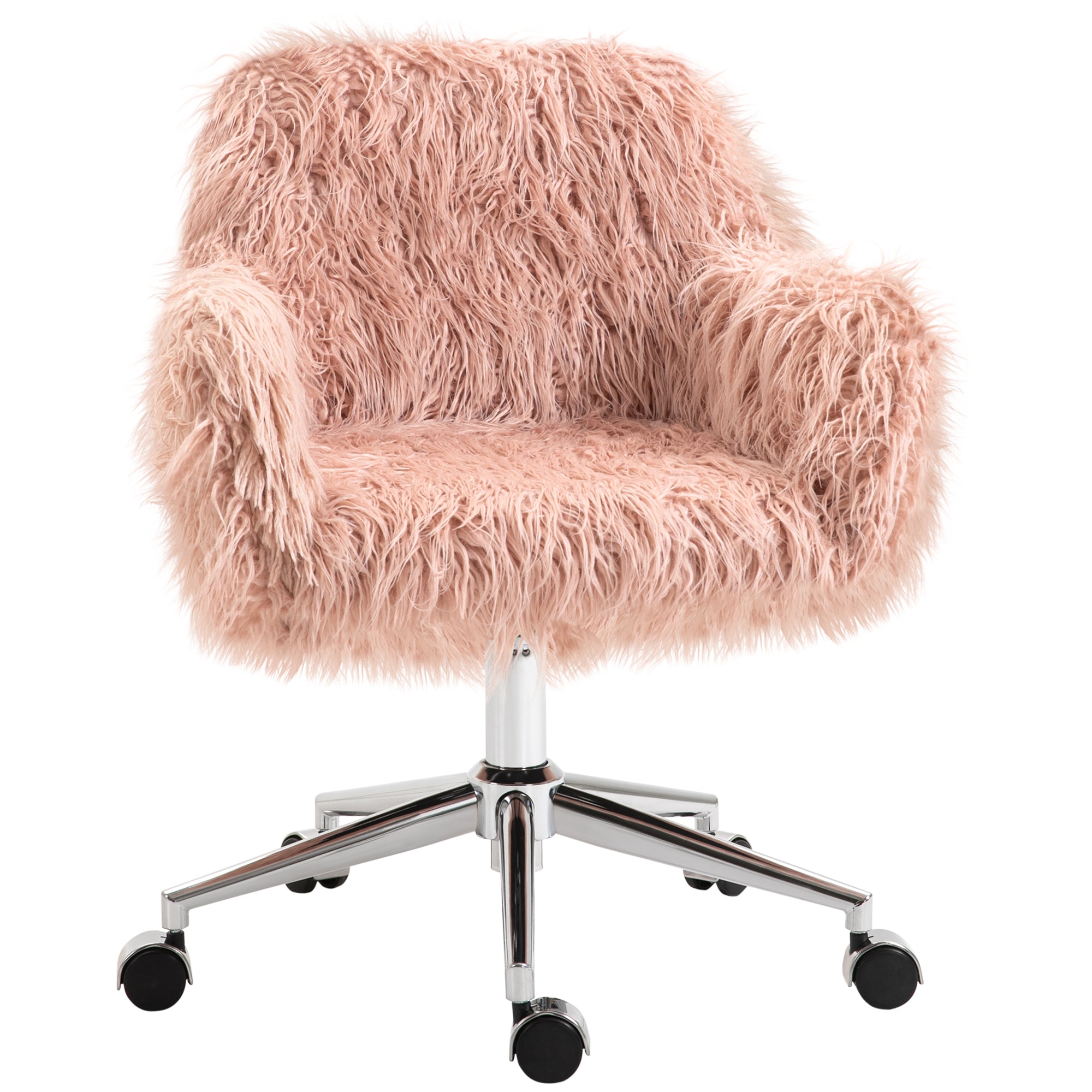 Women's Office Chair Ergonomic Height-Adjustable Faux Fur Pink/Silver