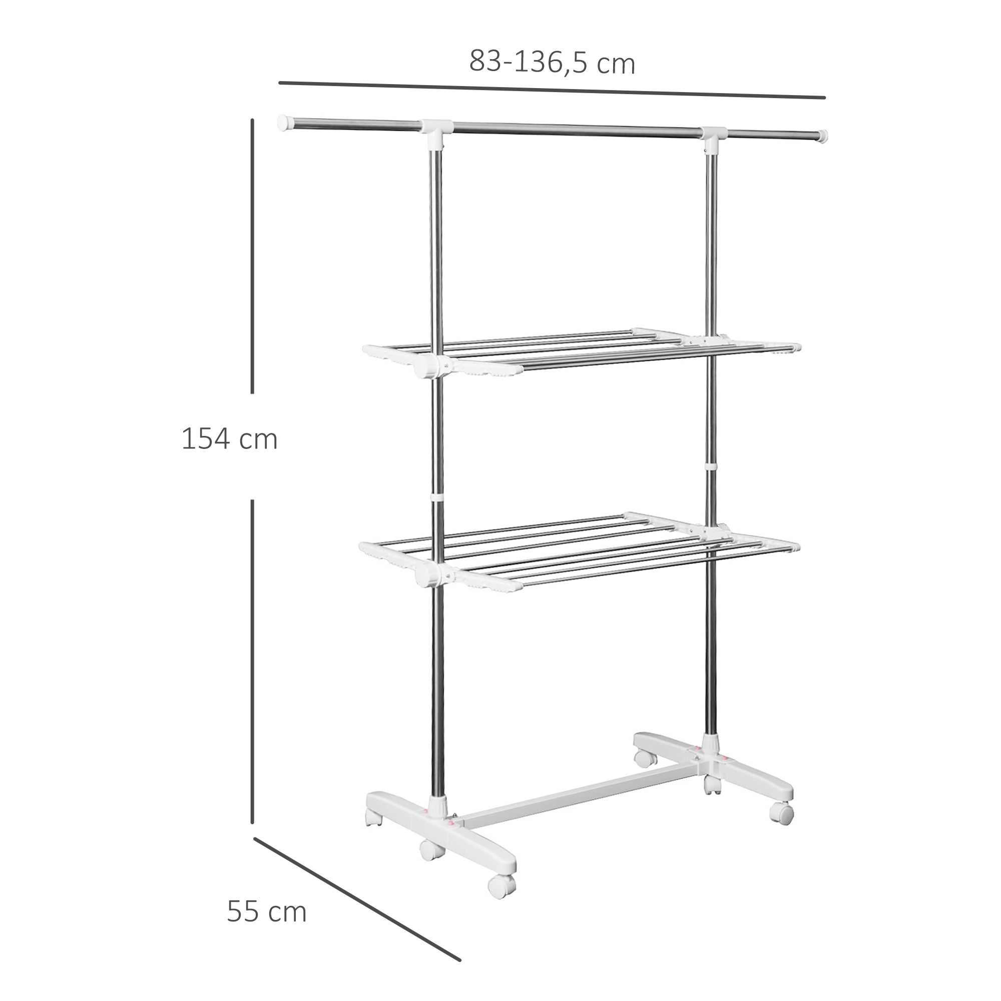Mobile Clothes Airer, Foldable Tower Dryer 2 Levels, Silver