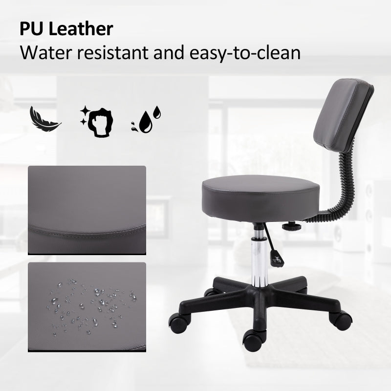 Beautician's Swivel Salon Chair Padded Seat Adjustable Height 5 Wheels Grey