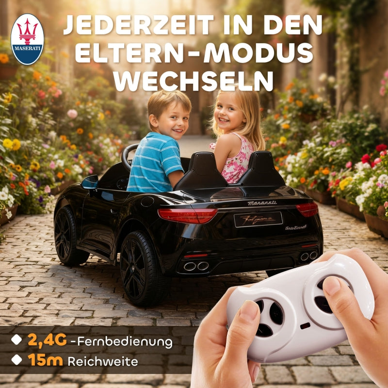Maserati 2-Seater Electric Car for Children, 12V Battery with Remote Control and LED Lights, Black
