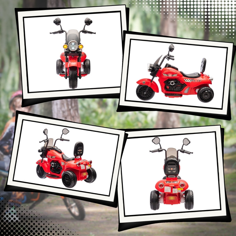 aiyaplay electric kids motorcycle, 3 wheels, 6v battery operated, red