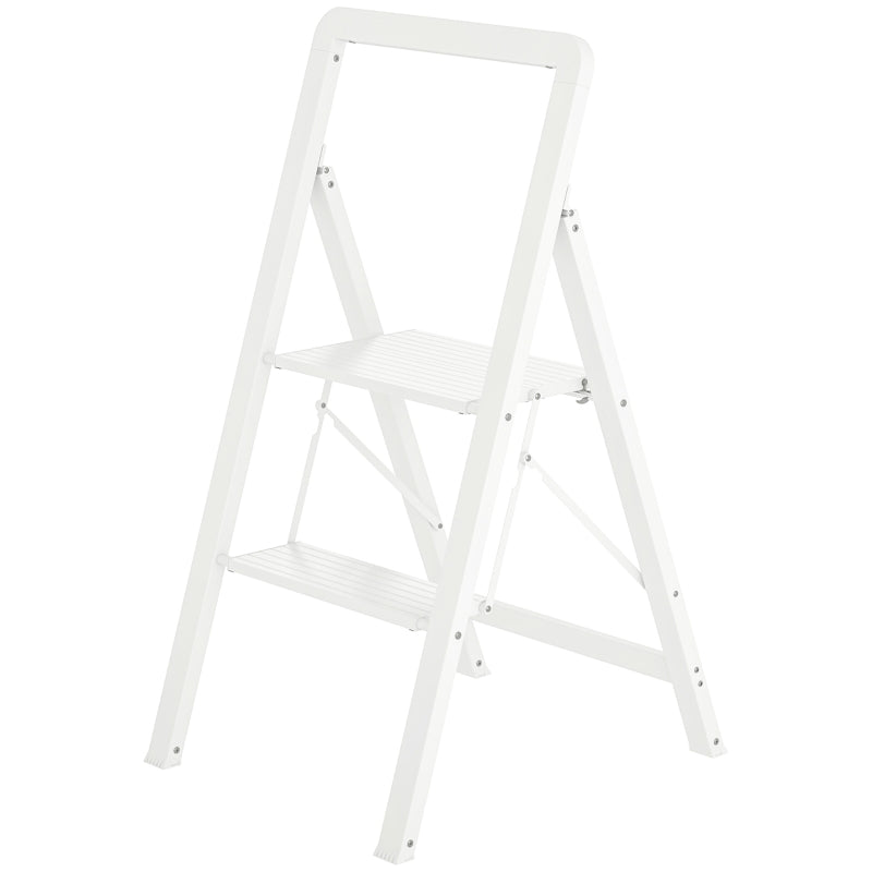 Stepladder, 3 Steps Anti-Slip Folding with Handle, Aluminum, White