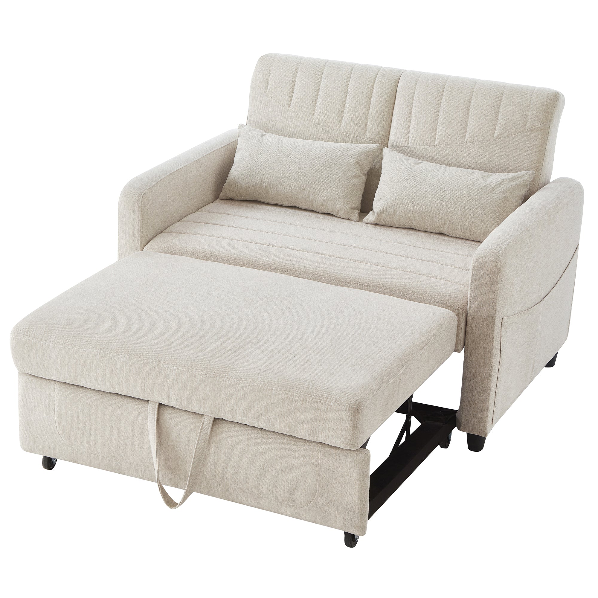 Sofa Bed, Two-seater Folding Extendable with Adjustable Backrest, Cotton Linen Fabric