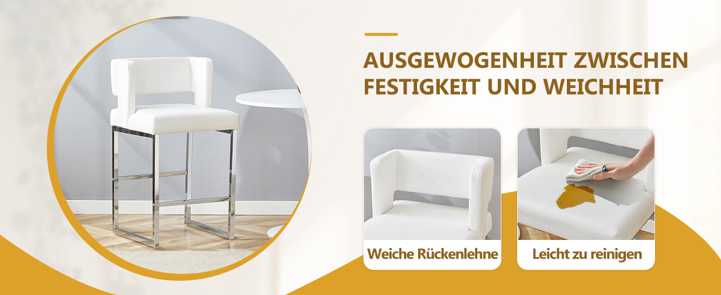 Bar Stools 2-Pack Nordic Style Modern Square Design Silver Metal Legs