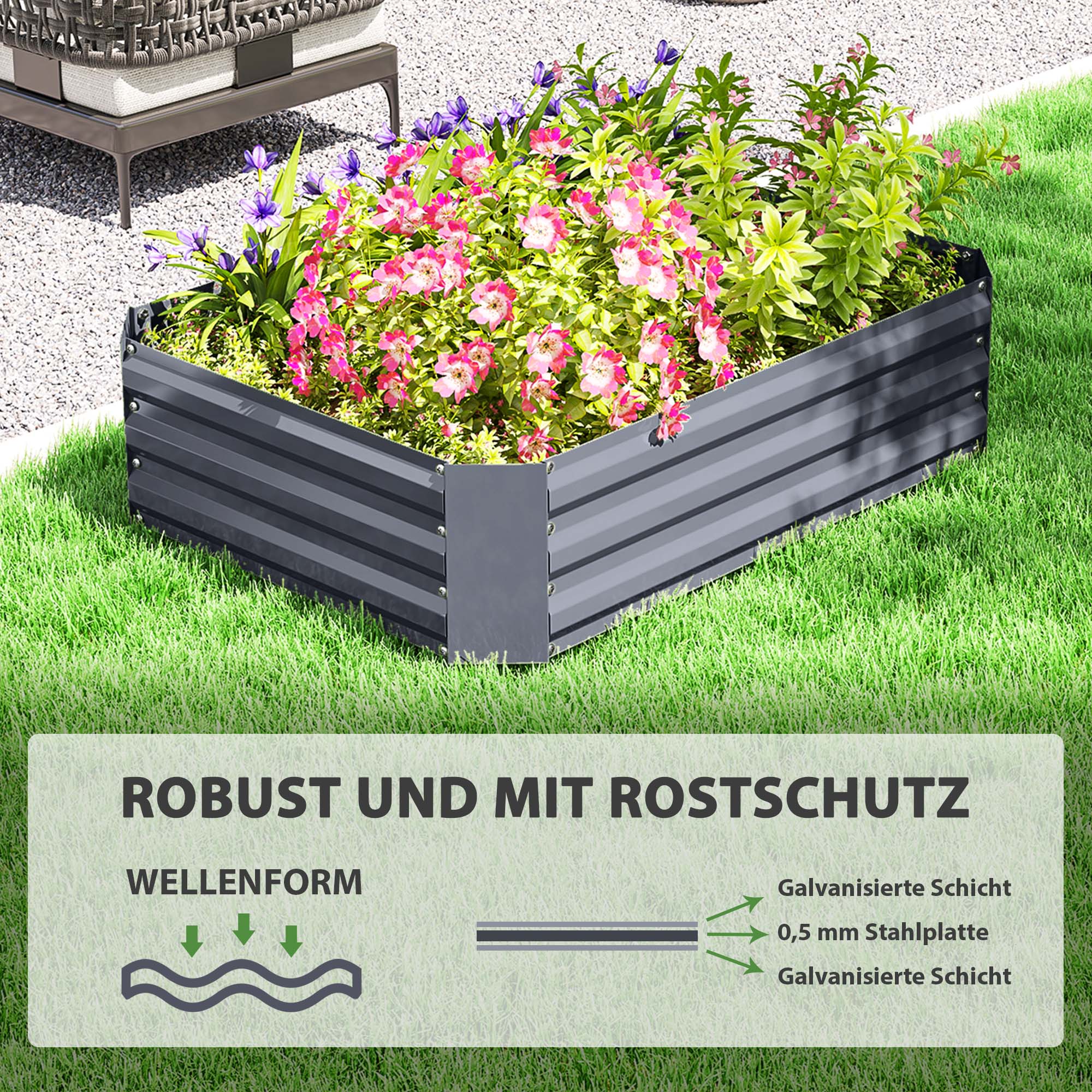 Raised Bed, Steel, 120x90x30cm, for Garden & Balcony, Steel