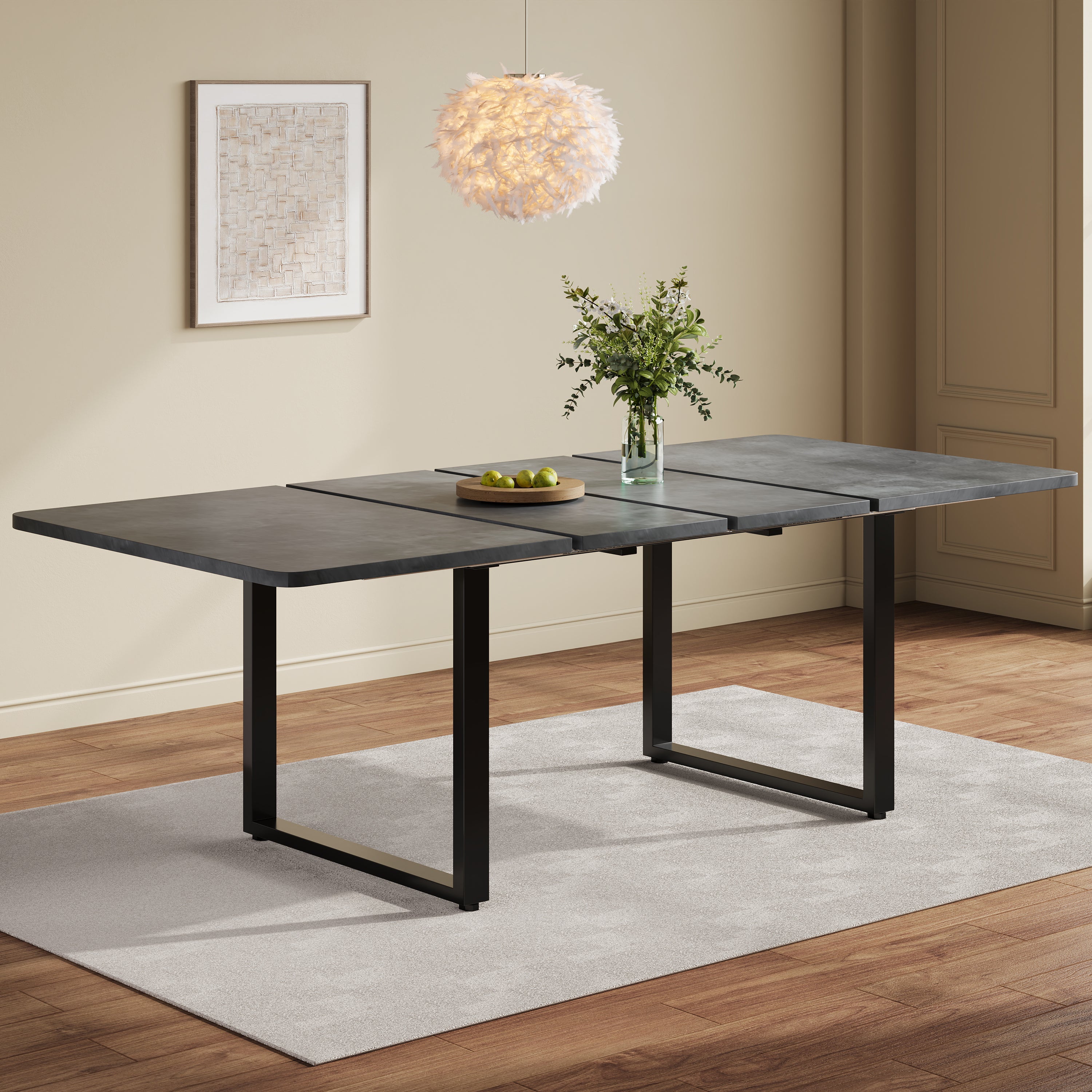 Extendable Dining Table 140/180/220cm 6-10 Seater Metal Legs - Grey