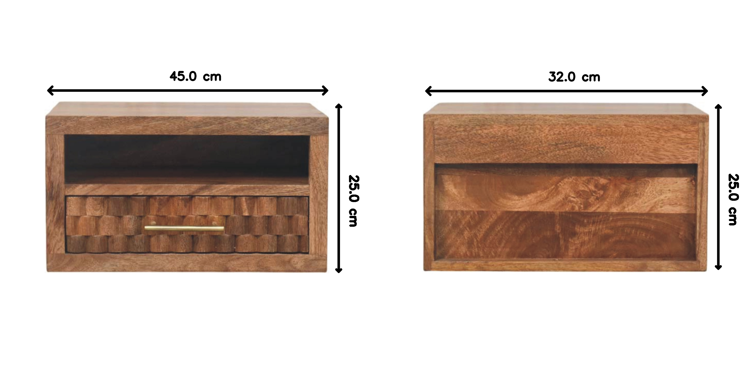 Arno Nightstand, Wall-Mounted, Golden Teak