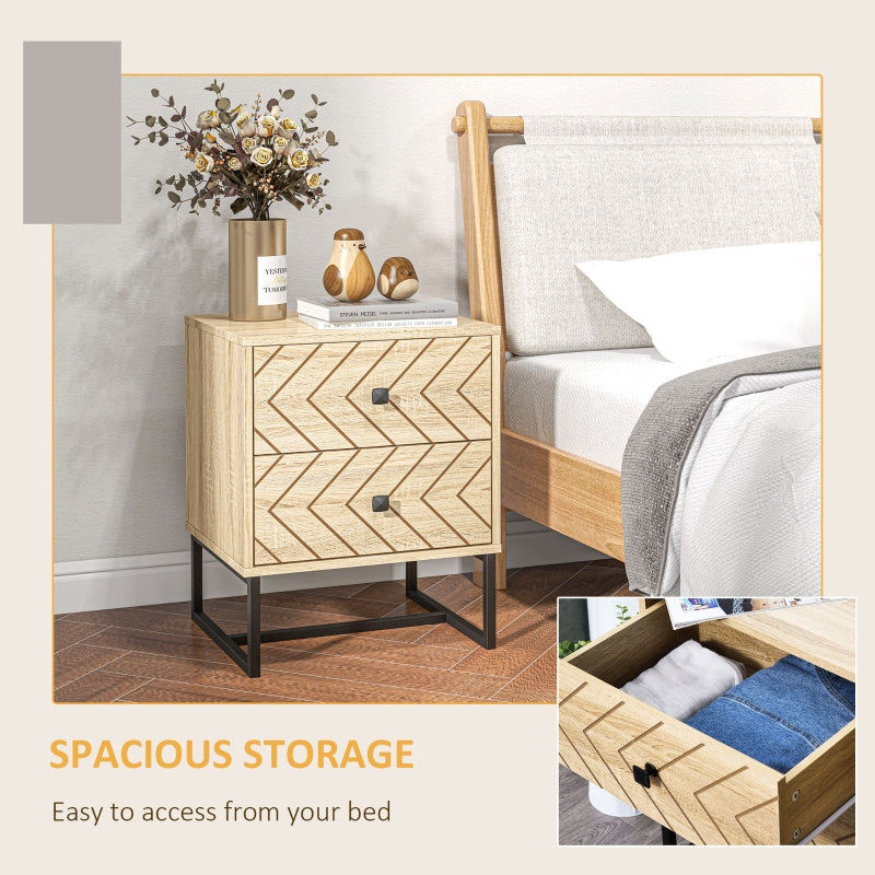 Bedside Table Nightstand Two-Drawer Zig Zag Storage Natural