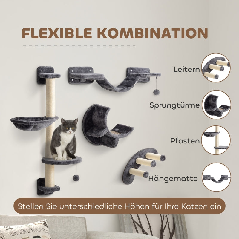 Cat Climbing Wall Set 4-Piece Hammock Bridge Dark Grey