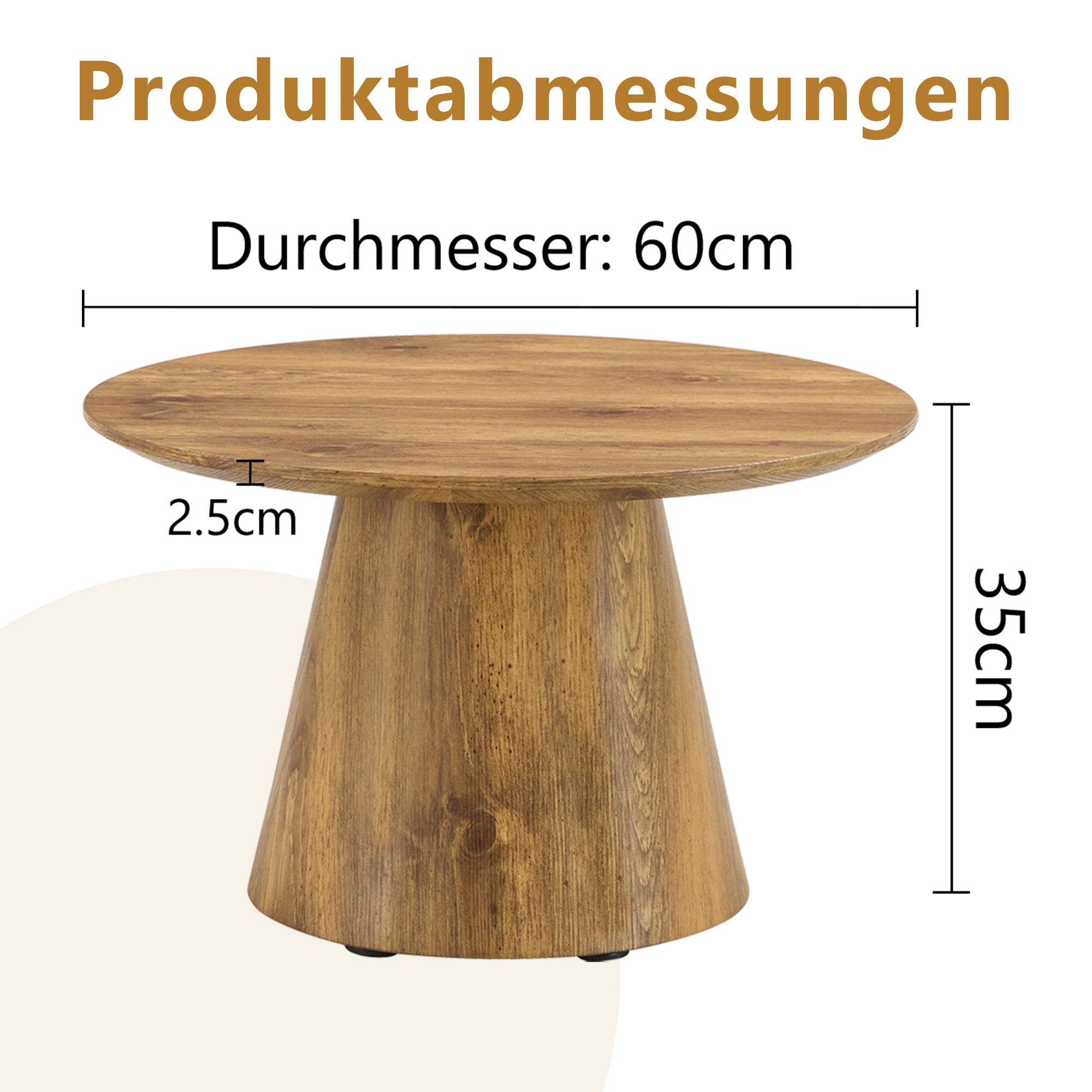 Round Coffee Table 60cm Diameter Side Table - Natural Wood Look (MDF)
