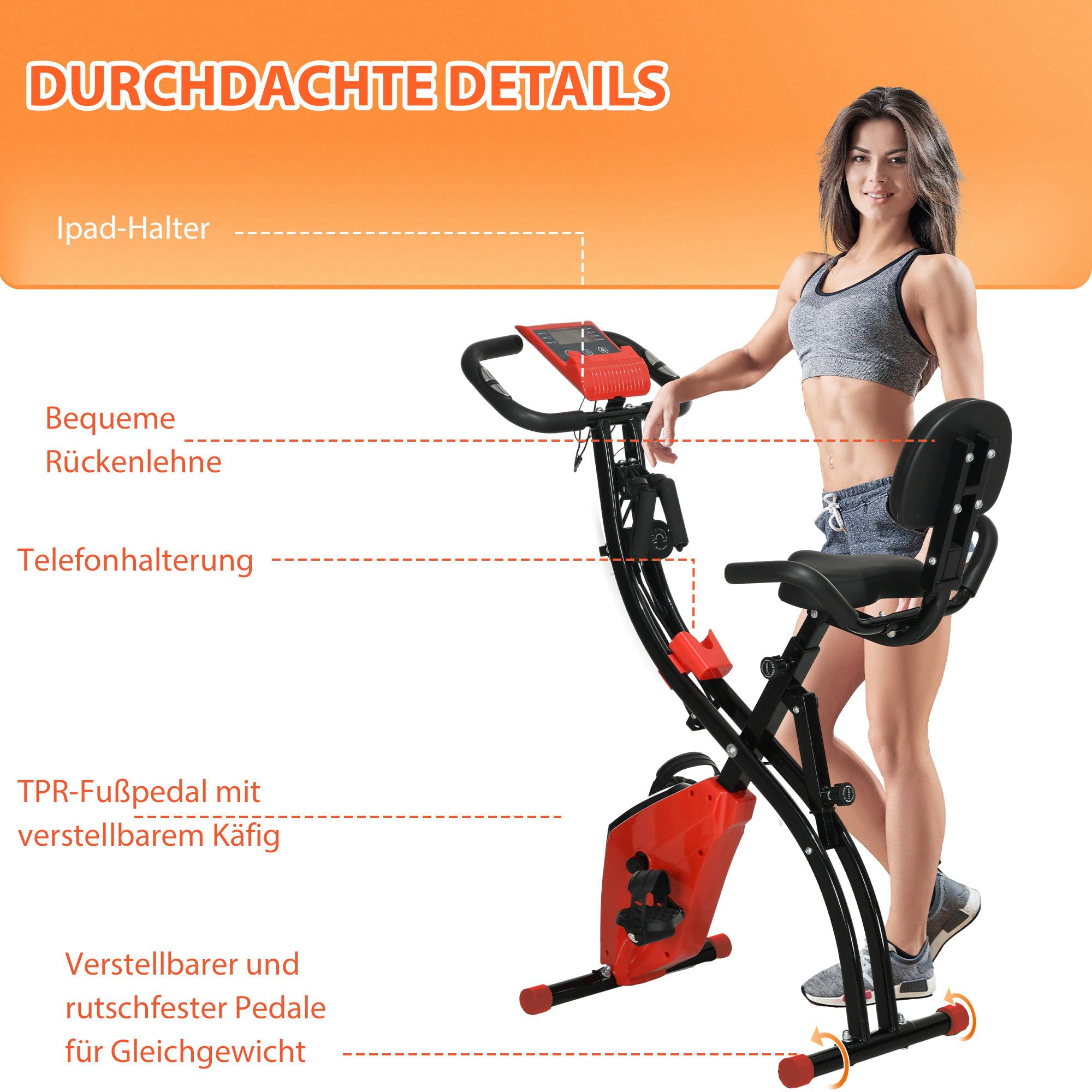 Exercise Bike, Foldable 2-in-1 with LCD & 8-Level Resistance, Tension Ropes