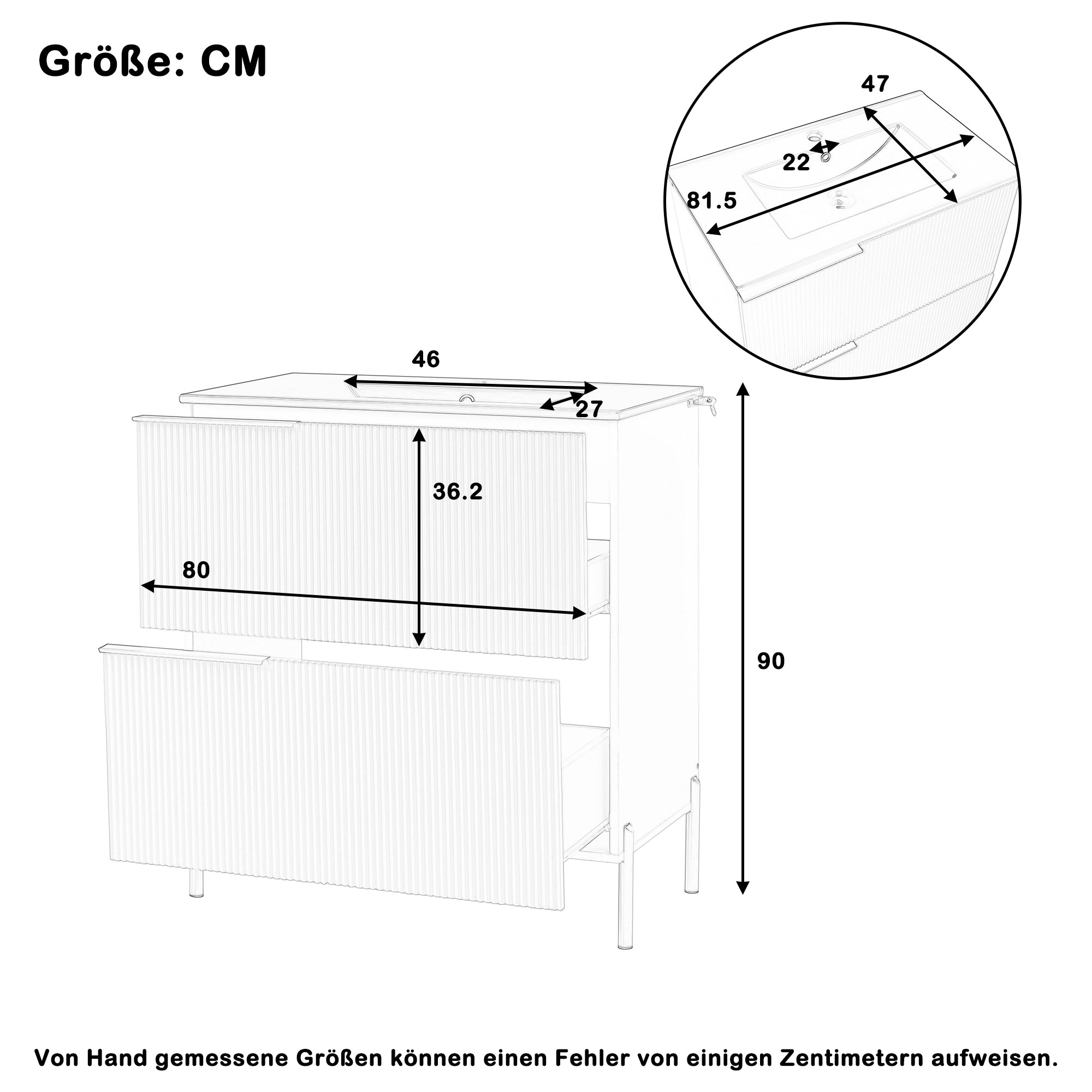 Bathroom Vanity Unit with Ceramic Sink and Storage Drawers, Green