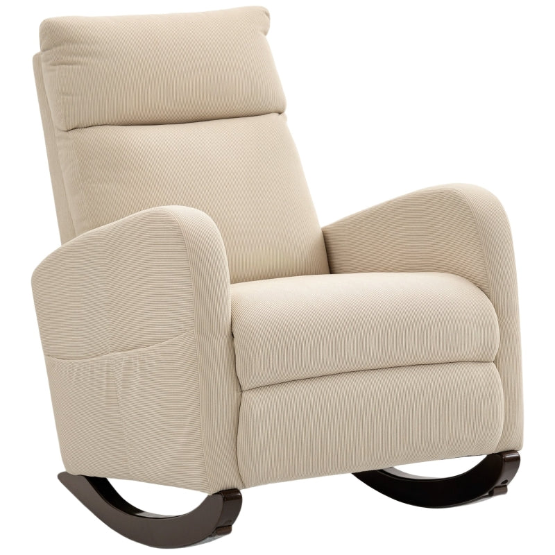Corduroy Rocking Armchair with 11° Rocking Base and Padded Seating, Beige