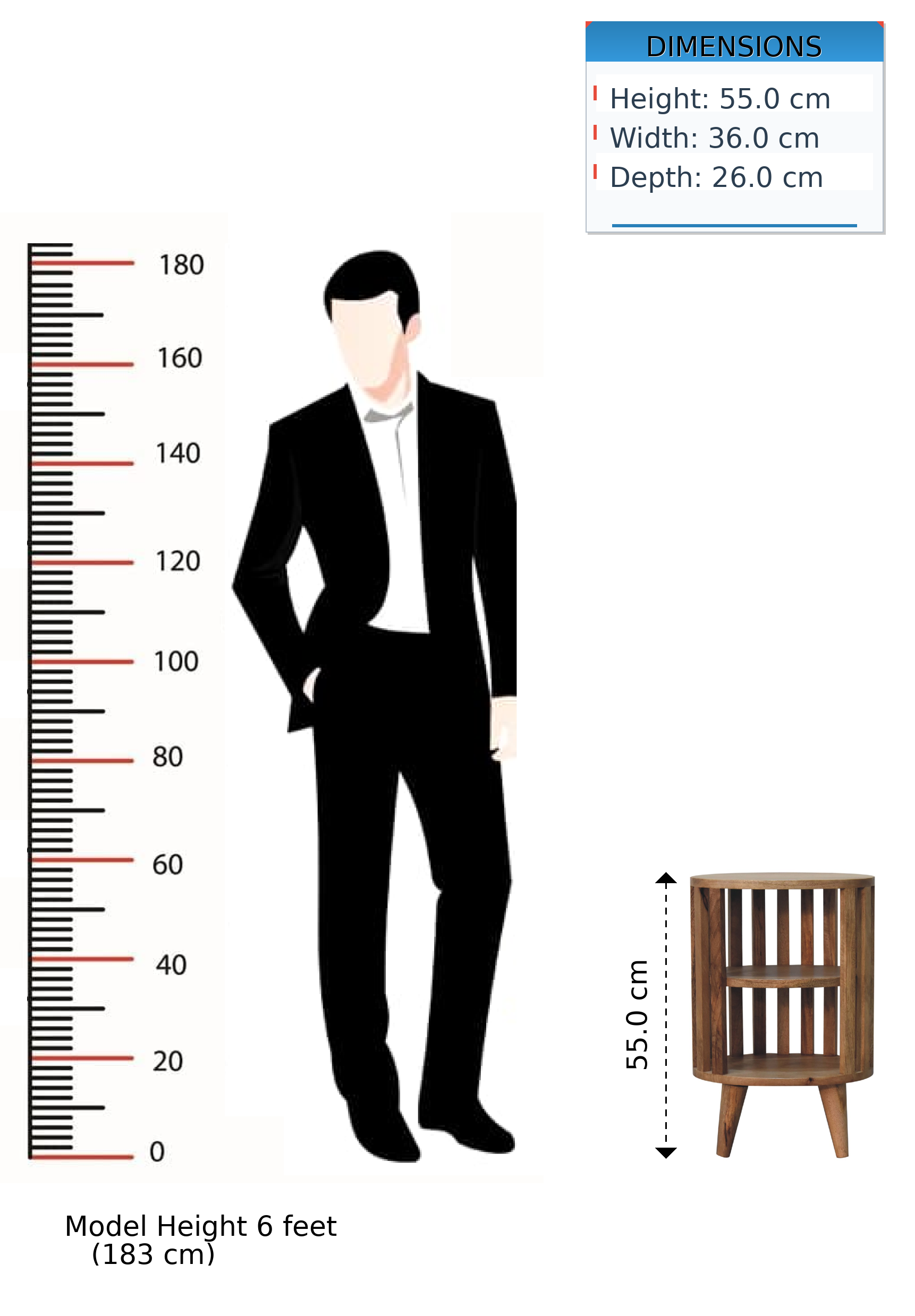 Solid Wood Ariella Double Shelf Nightstand, Brown